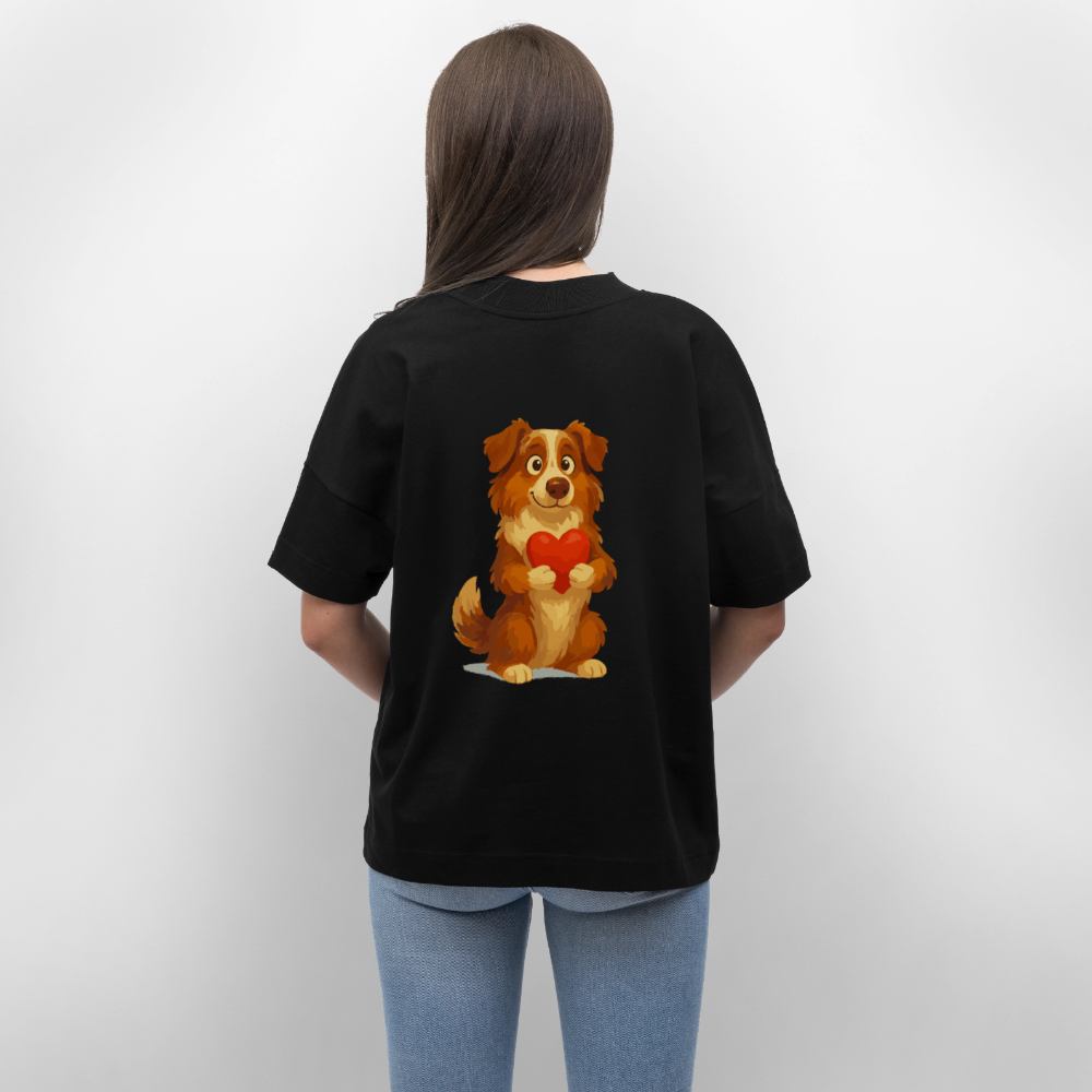 Australian Shepherd Oversized Süßer Cartoon mit Herz – Liebevolles Hunde Motiv für Valentinstag, Freundschaft und Geschenkideen - Schwarz