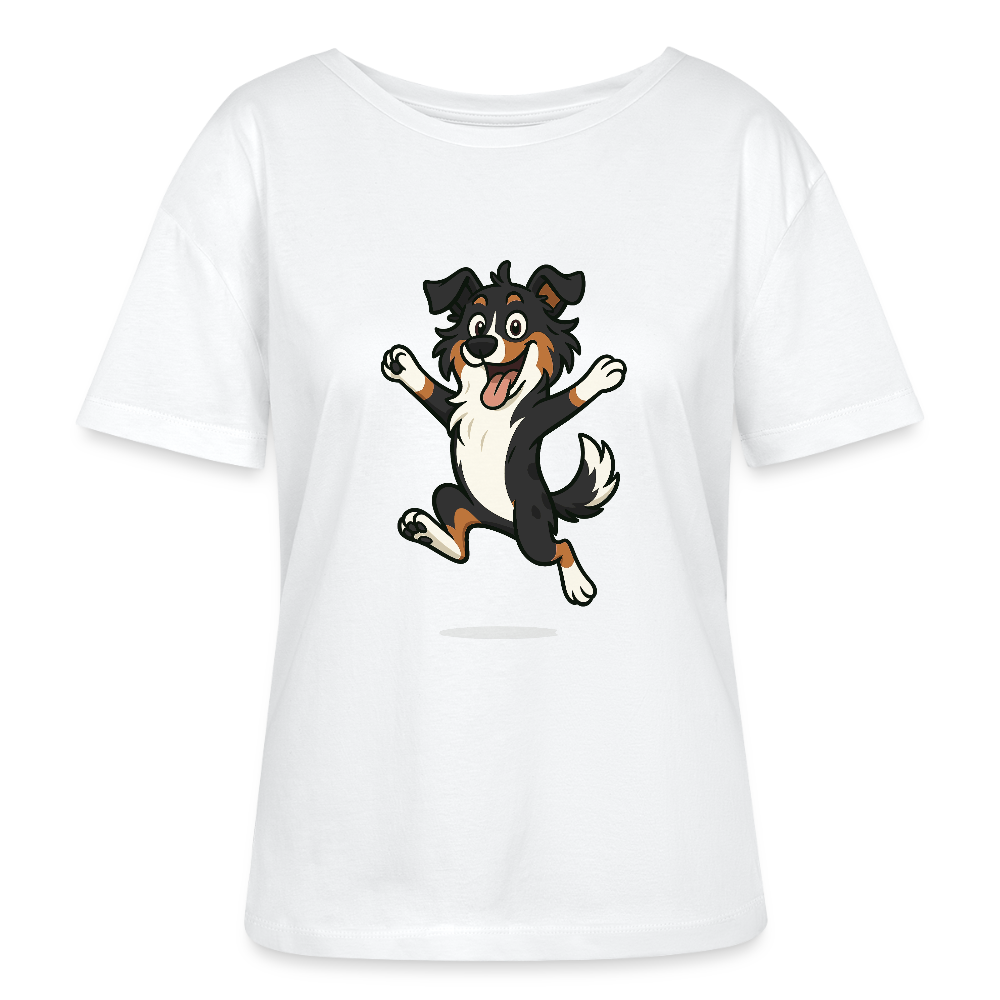 Australian Shepherd Shirt Cartoon hüpfend – Fröhliches Hunde Motiv voller Freude und Energie für Hundeliebhaber und Geschenkideen - Weiß