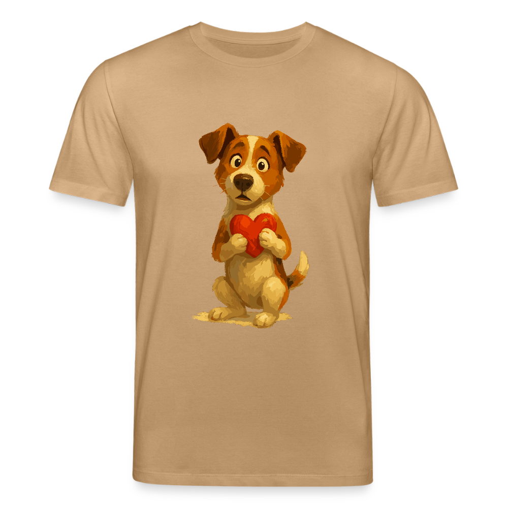 Jack Russell Terrier T-Shirt mit Herz – süßes Cartoon Motiv, liebevoller Hund, Geschenkidee für Valentinstag und Hundeliebhaber - Karamell 