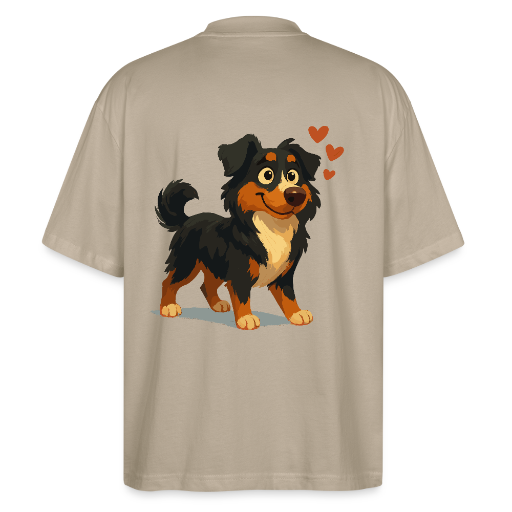 Australian Shepherd Oversized Verliebter Cartoon mit roten Herzen – Liebevolles Hunde Motiv für Valentinstag, Freundschaft und Geschenkideen - Steingrau