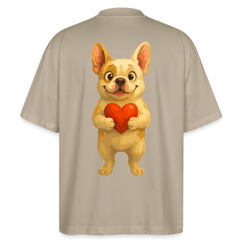 Französische Bulldogge Oversized mit Herz Cartoon – Liebevolles Hunde Motiv für Valentinstag, Freundschaft und Geschenkideen - Steingrau