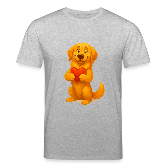 Golden Retriever T-Shirt mit Herz – süßer Cartoon Hund, liebevolles Motiv für Hundeliebhaber, Valentinstag oder besondere Geschenkideen - Grau meliert