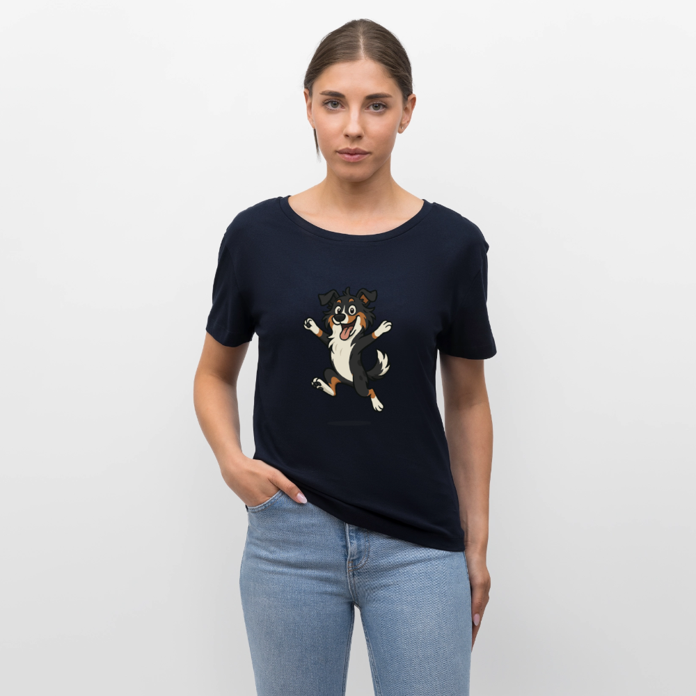 Australian Shepherd Shirt Cartoon hüpfend – Fröhliches Hunde Motiv voller Freude und Energie für Hundeliebhaber und Geschenkideen - Navy