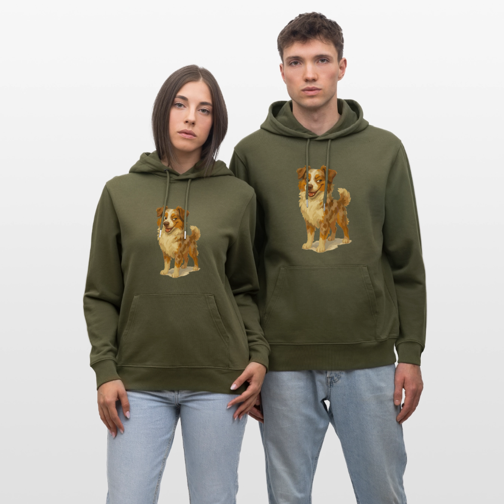 Australian Shepherd Hoodie Frecher Cartoon mit verschmitztem Grinsen – Humorvolles Hunde Motiv für Tierfreunde und Geschenkideen - Khaki Grün