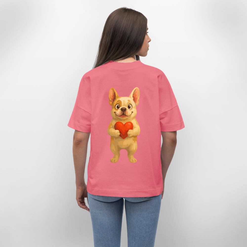 Französische Bulldogge Oversized mit Herz Cartoon – Liebevolles Hunde Motiv für Valentinstag, Freundschaft und Geschenkideen - Pink 