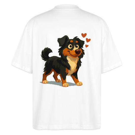 Australian Shepherd Oversized Verliebter Cartoon mit roten Herzen – Liebevolles Hunde Motiv für Valentinstag, Freundschaft und Geschenkideen - Weiß