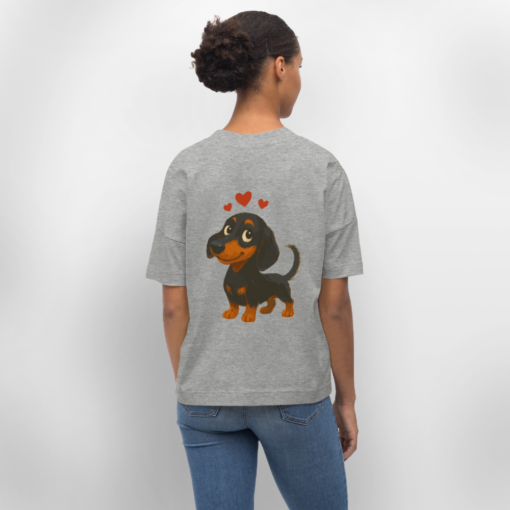 Dackel Oversized – Verliebter Cartoon Dachshund | Süßer Hund Pullover Geschenk mit Herzen für Valentinstag & Hundefans - Grau meliert