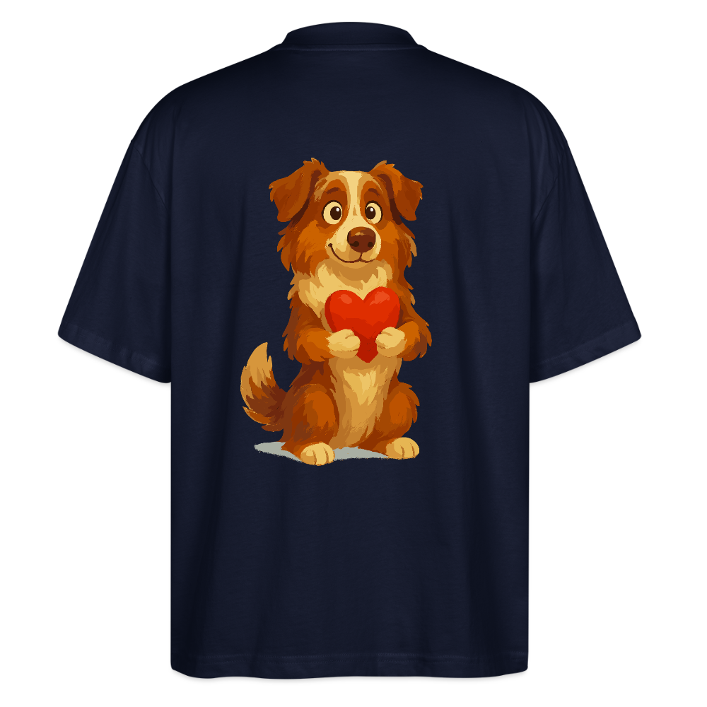 Australian Shepherd Oversized Süßer Cartoon mit Herz – Liebevolles Hunde Motiv für Valentinstag, Freundschaft und Geschenkideen - Navy