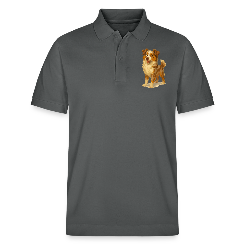 Australian Shepherd Poloshirt Frecher Cartoon mit verschmitztem Grinsen – Humorvolles Hunde Motiv für Tierfreunde und Geschenkideen - Anthrazit