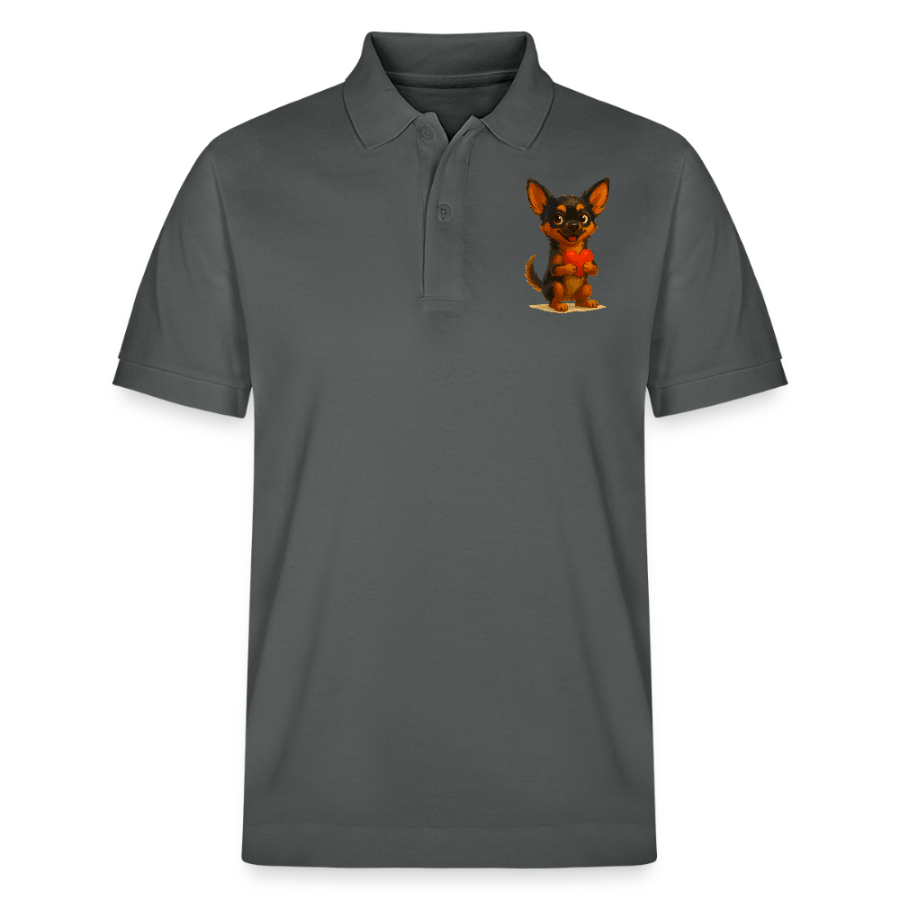 Chihuahua Poloshirt Cartoon Hund mit Herz – süßes Tiermotiv, Geschenkidee für Hundefans, Valentinstag und romantische Anlässe - Anthrazit