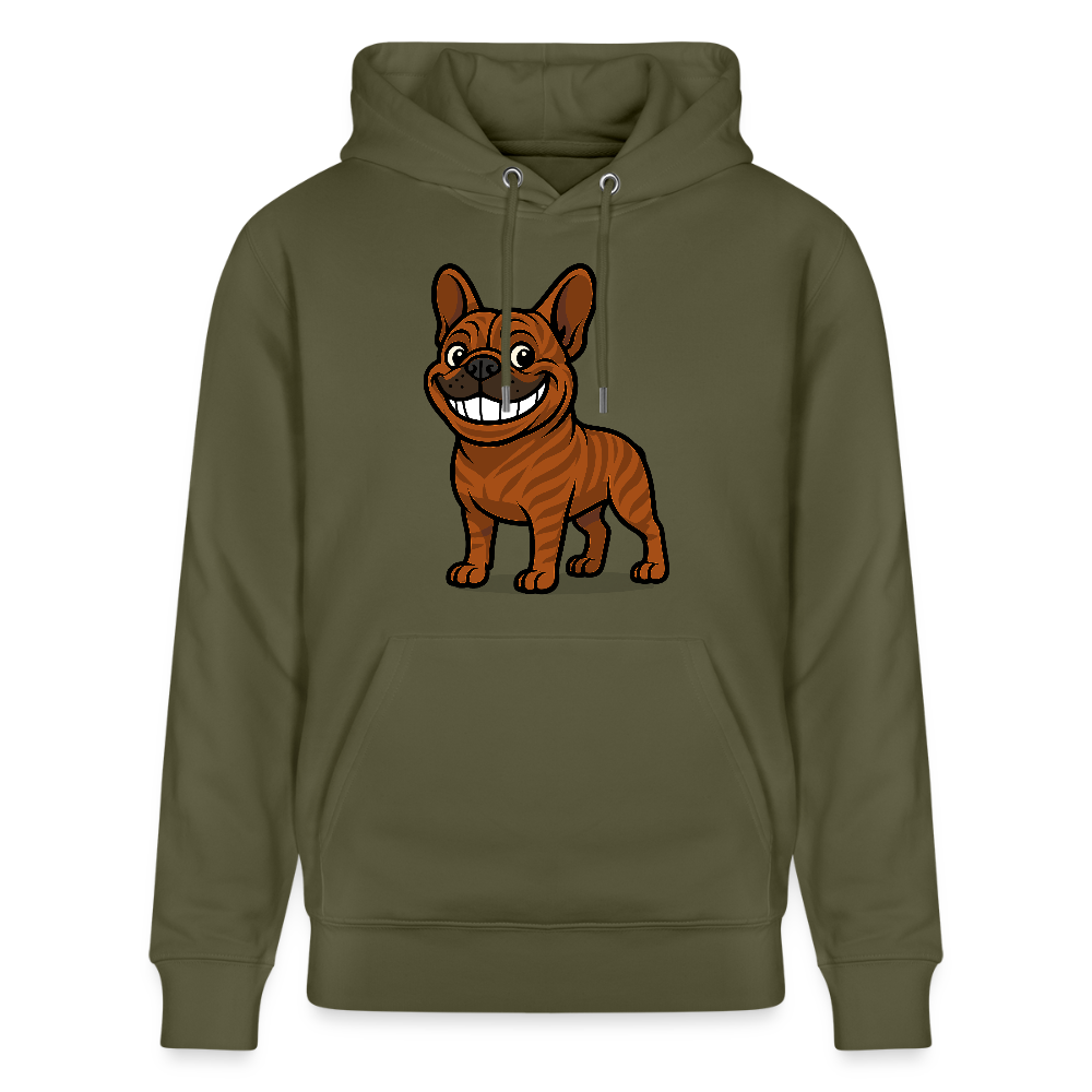 Französische Bulldogge Hoodie - Cartoon mit breitem Grinsen – Lustiges Hunde Motiv für Humor-Fans, Tierfreunde und Geschenkideen - Khaki Grün
