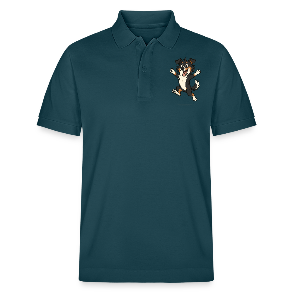 Australian Shepherd Poloshirt Cartoon hüpfend – Fröhliches Hunde Motiv voller Freude und Energie für Hundeliebhaber und Geschenkideen - Dunkles Petrol