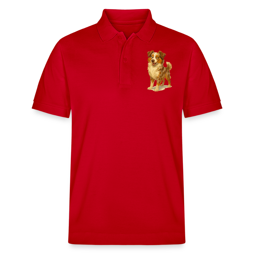 Australian Shepherd Poloshirt Frecher Cartoon mit verschmitztem Grinsen – Humorvolles Hunde Motiv für Tierfreunde und Geschenkideen - Rot