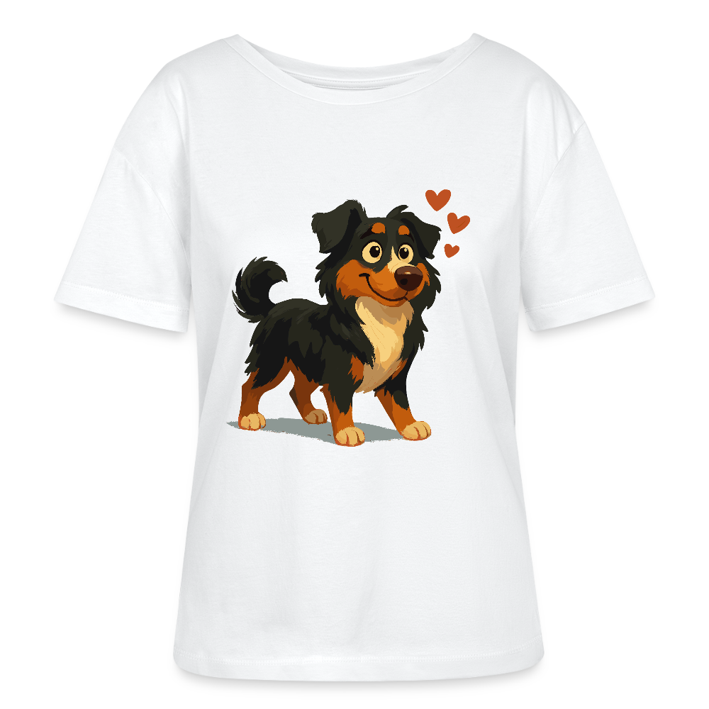 Australian Shepherd Shirt Verliebter Cartoon mit roten Herzen – Liebevolles Hunde Motiv für Valentinstag, Freundschaft und Geschenkideen - Weiß