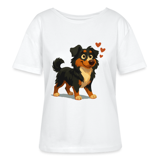 Australian Shepherd Shirt Verliebter Cartoon mit roten Herzen – Liebevolles Hunde Motiv für Valentinstag, Freundschaft und Geschenkideen - Weiß