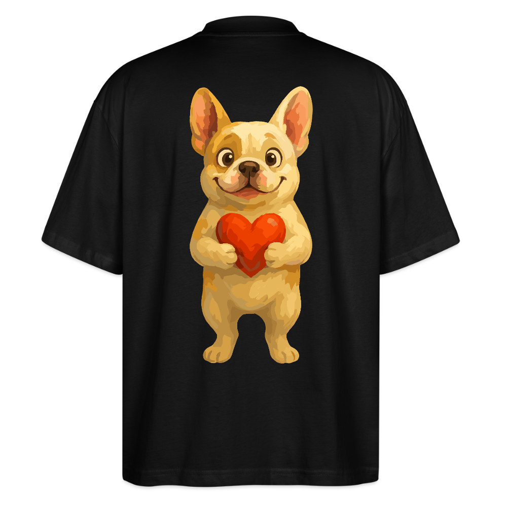 Französische Bulldogge Oversized mit Herz Cartoon – Liebevolles Hunde Motiv für Valentinstag, Freundschaft und Geschenkideen - Schwarz