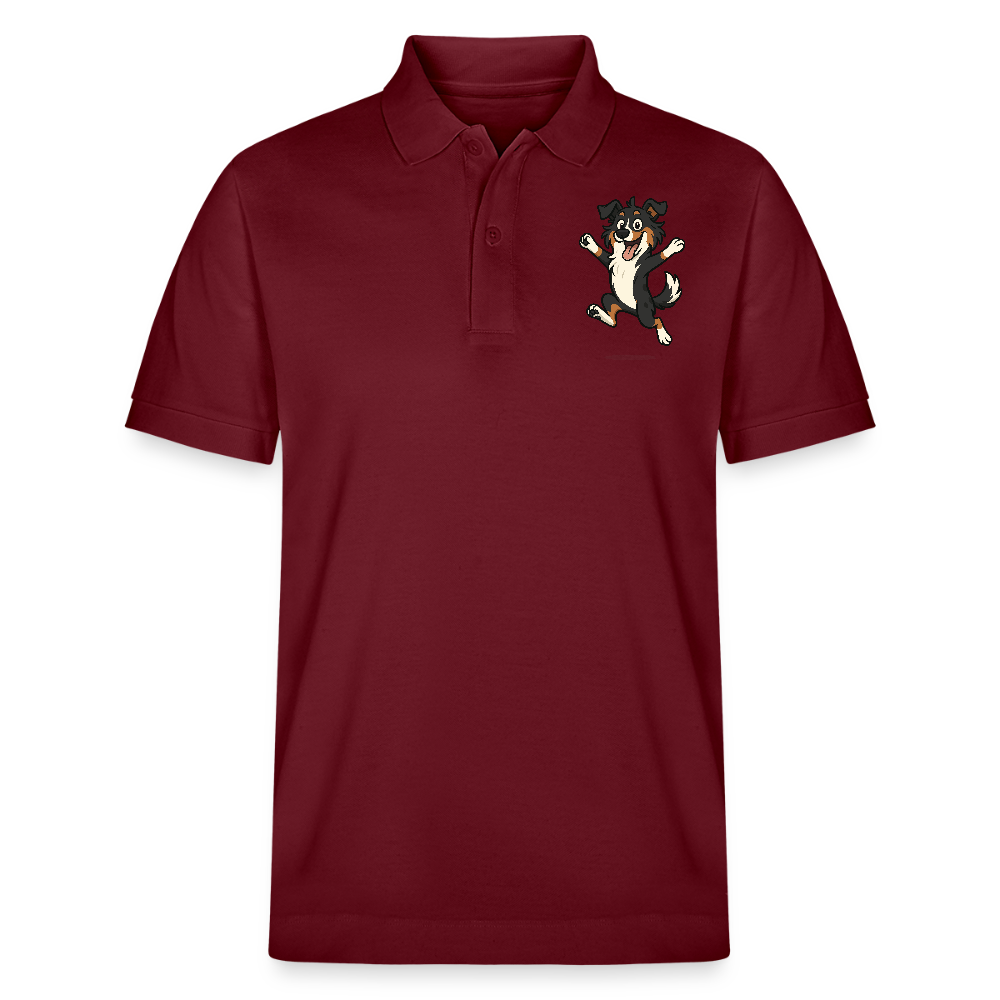 Australian Shepherd Poloshirt Cartoon hüpfend – Fröhliches Hunde Motiv voller Freude und Energie für Hundeliebhaber und Geschenkideen - Burgunderrot