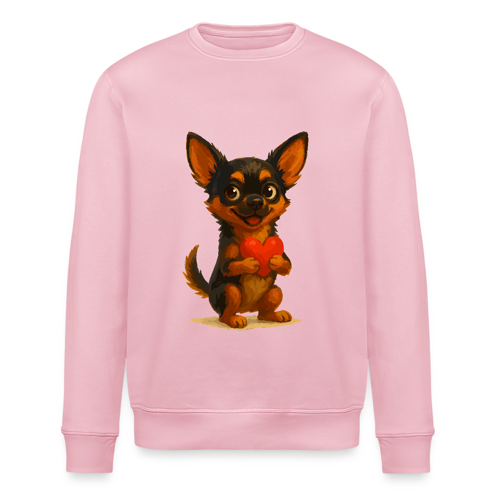 Chihuahua Sweatshirt Cartoon Hund mit Herz – süßes Tiermotiv, Geschenkidee für Hundefans, Valentinstag und romantische Anlässe - Hellrosa