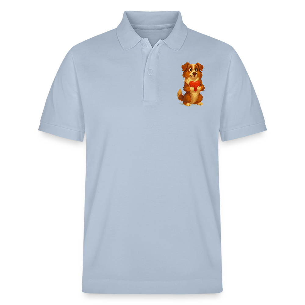 Australian Shepherd Poloshirt Süßer Cartoon mit Herz – Liebevolles Hunde Motiv für Valentinstag, Freundschaft und Geschenkideen - sky Blue