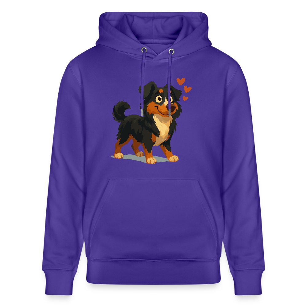 Australian Shepherd Hoodie Verliebter Cartoon mit roten Herzen – Liebevolles Hunde Motiv für Valentinstag, Freundschaft und Geschenkideen - Purple Love 