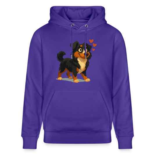 Australian Shepherd Hoodie Verliebter Cartoon mit roten Herzen – Liebevolles Hunde Motiv für Valentinstag, Freundschaft und Geschenkideen - Purple Love 