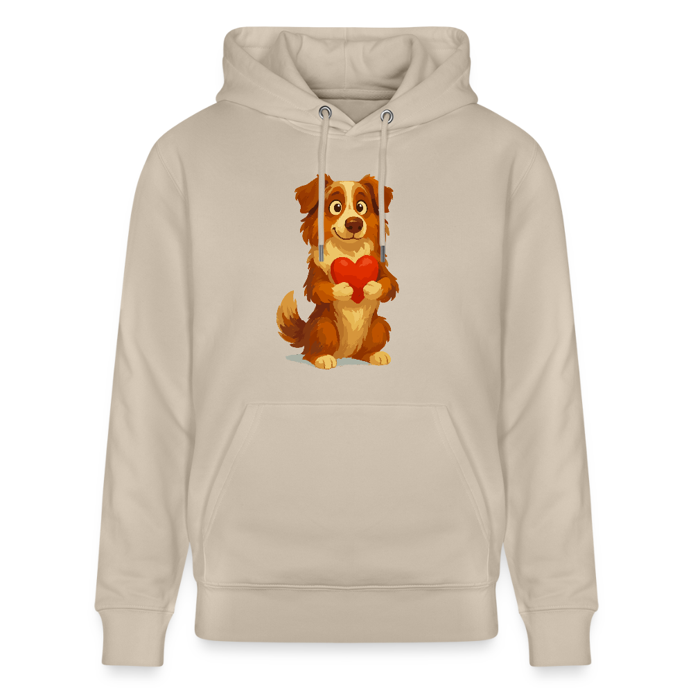 Australian Shepherd Hoodie Süßer Cartoon mit Herz – Liebevolles Hunde Motiv für Valentinstag, Freundschaft und Geschenkideen - Beige