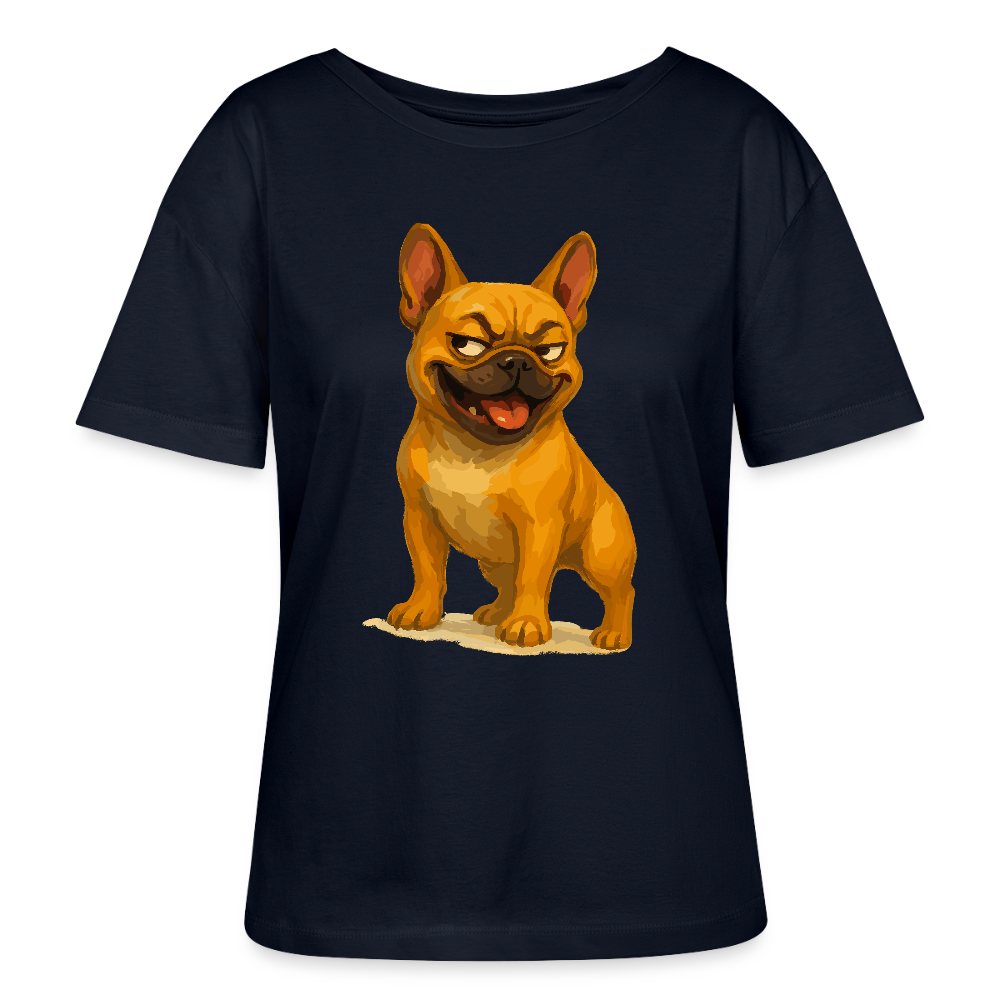 Französische Bulldogge Shirt - Frecher Cartoon mit verschmitztem Grinsen – Humorvolles Hunde Motiv für Tierfreunde und Geschenkideen - Navy