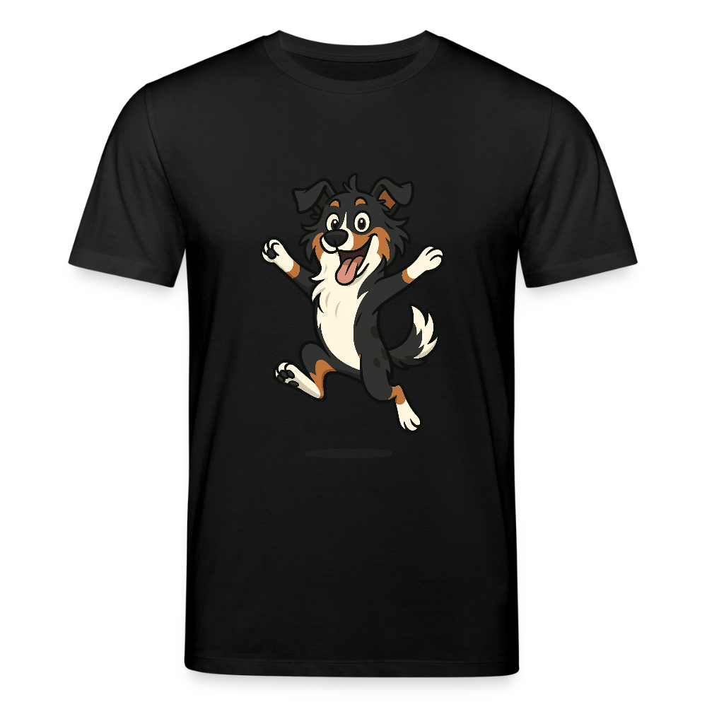 Australian Shepherd T-Shirt Cartoon hüpfend – Fröhliches Hunde Motiv voller Freude und Energie für Hundeliebhaber und Geschenkideen - Schwarz