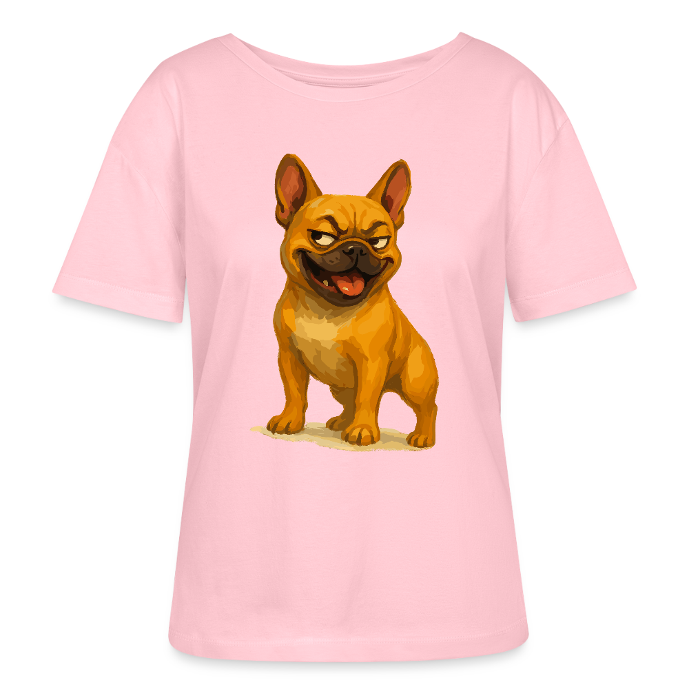 Französische Bulldogge Shirt - Frecher Cartoon mit verschmitztem Grinsen – Humorvolles Hunde Motiv für Tierfreunde und Geschenkideen - Hellrosa