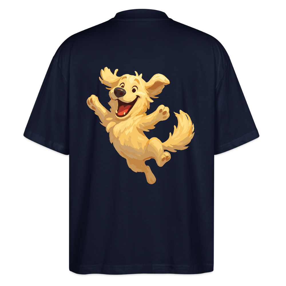 Golden Retriever Oversized Springender Cartoon – fröhliches Hundemotiv, perfektes Geschenk für Hundeliebhaber und Tierfreunde - Navy
