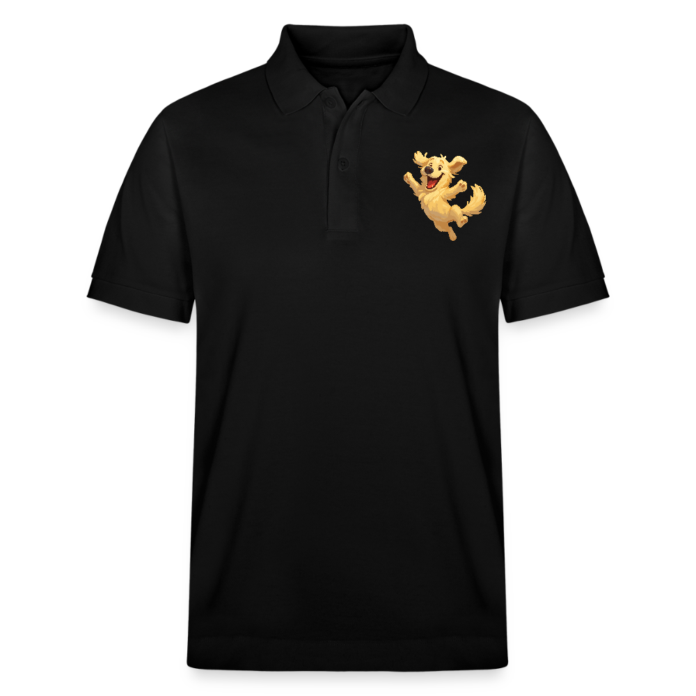 Golden Retriever Poloshirt Springender Cartoon – fröhliches Hundemotiv, perfektes Geschenk für Hundeliebhaber und Tierfreunde - Schwarz