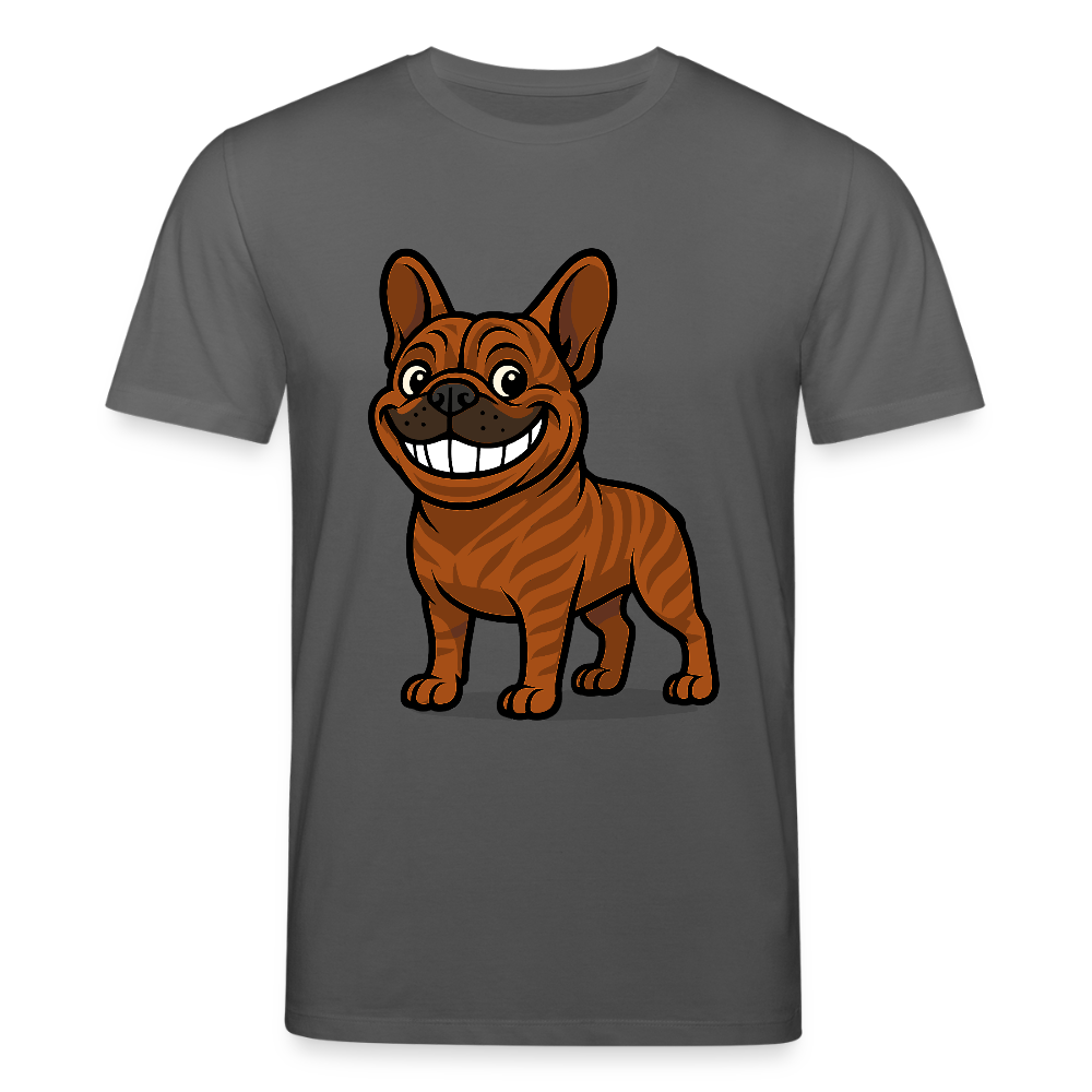 Französische Bulldogge T-Shirt - Cartoon mit breitem Grinsen – Lustiges Hunde Motiv für Humor-Fans, Tierfreunde und Geschenkideen - Anthrazit