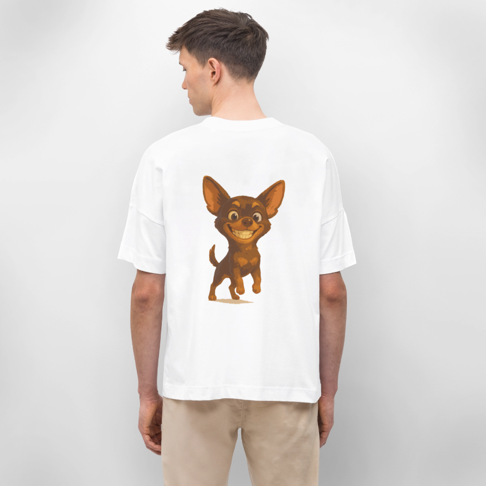Grinsender Chihuahua Oversized Cartoon Hund – witziges Tiermotiv mit großem Lächeln, Geschenkidee für Hundefans und Tierfreunde - Weiß