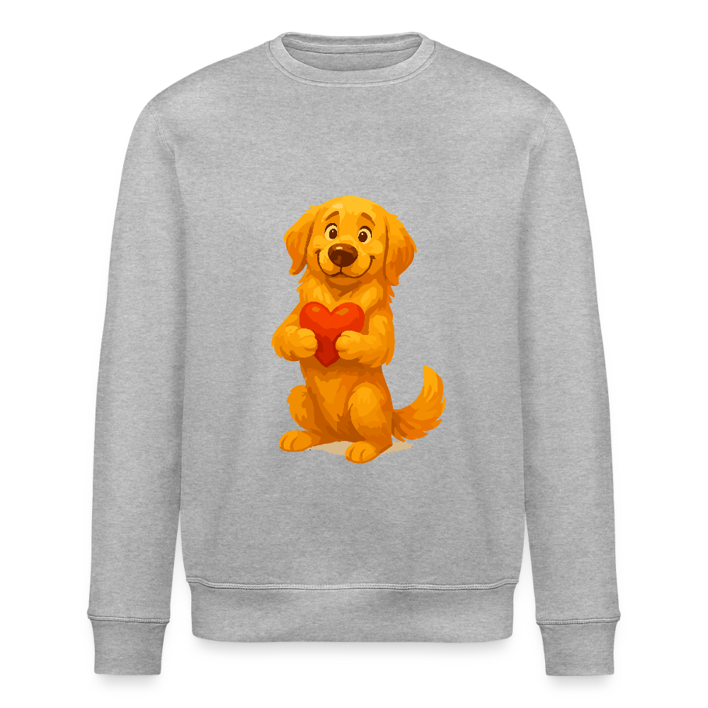 Golden Retriever Sweatshirt mit Herz – süßer Cartoon Hund, liebevolles Motiv für Hundeliebhaber, Valentinstag oder besondere Geschenkideen - Grau meliert