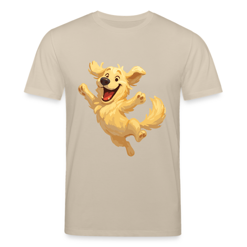 Golden Retriever T-Shirt Springender Cartoon – fröhliches Hundemotiv, perfektes Geschenk für Hundeliebhaber und Tierfreunde - Beige