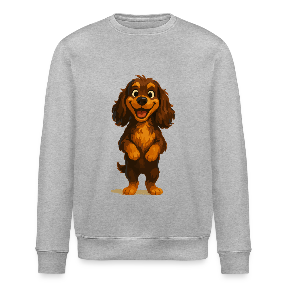 Cocker Spaniel Sweatshirt breit grinsend – Lustiger Cartoon Hund, fröhliches Motiv für Hundeliebhaber und Tierfreunde - Grau meliert