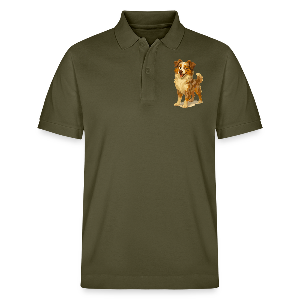 Australian Shepherd Poloshirt Frecher Cartoon mit verschmitztem Grinsen – Humorvolles Hunde Motiv für Tierfreunde und Geschenkideen - Khaki