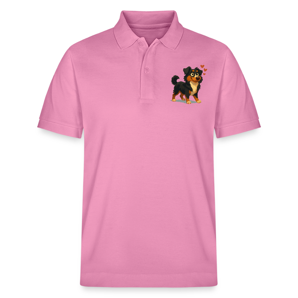 Australian Shepherd Poloshirt Verliebter Cartoon mit roten Herzen – Liebevolles Hunde Motiv für Valentinstag, Freundschaft und Geschenkideen - Blasenrosa