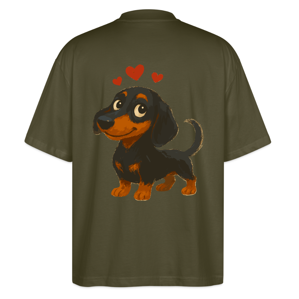 Dackel Oversized – Verliebter Cartoon Dachshund | Süßer Hund Pullover Geschenk mit Herzen für Valentinstag & Hundefans - Khaki