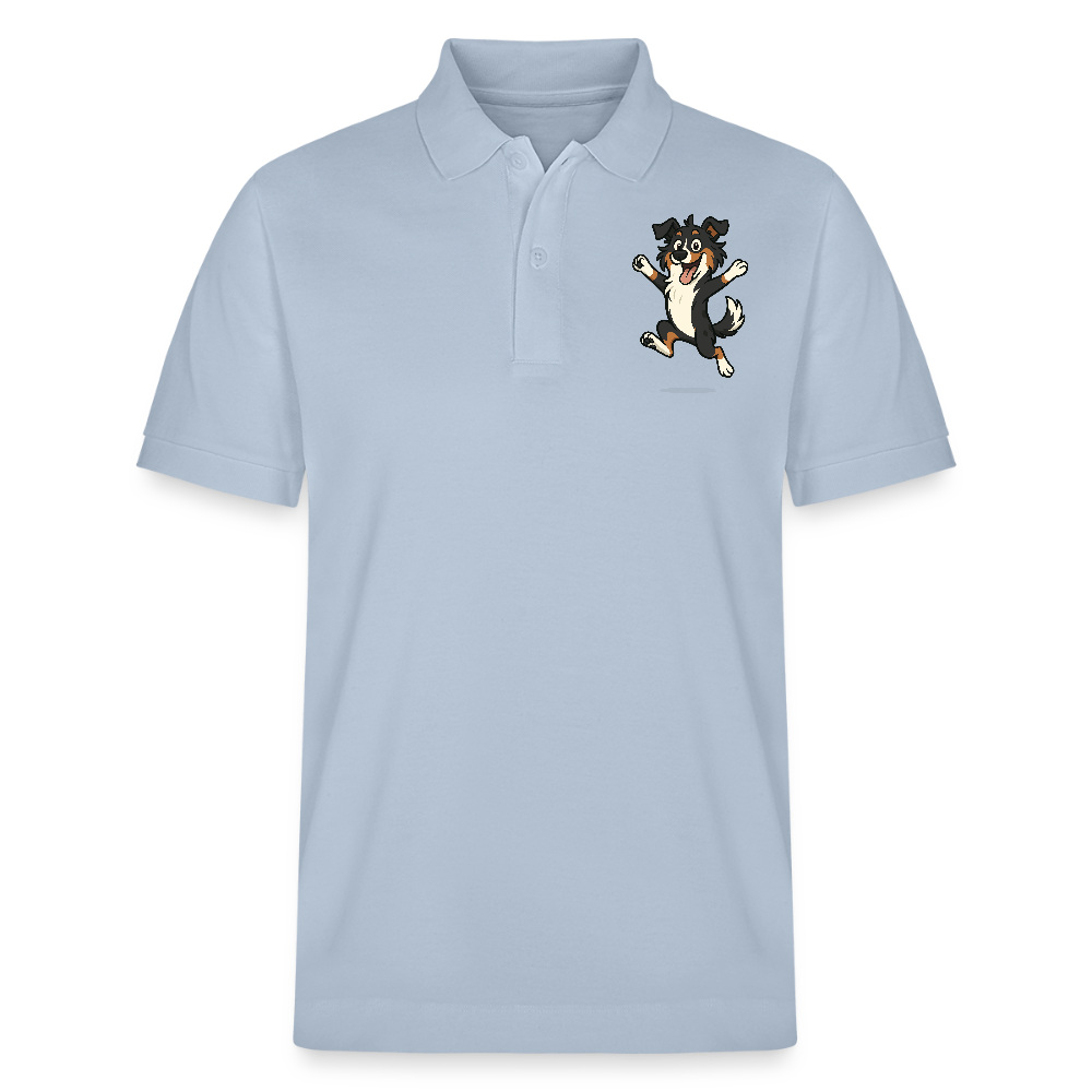 Australian Shepherd Poloshirt Cartoon hüpfend – Fröhliches Hunde Motiv voller Freude und Energie für Hundeliebhaber und Geschenkideen - sky Blue