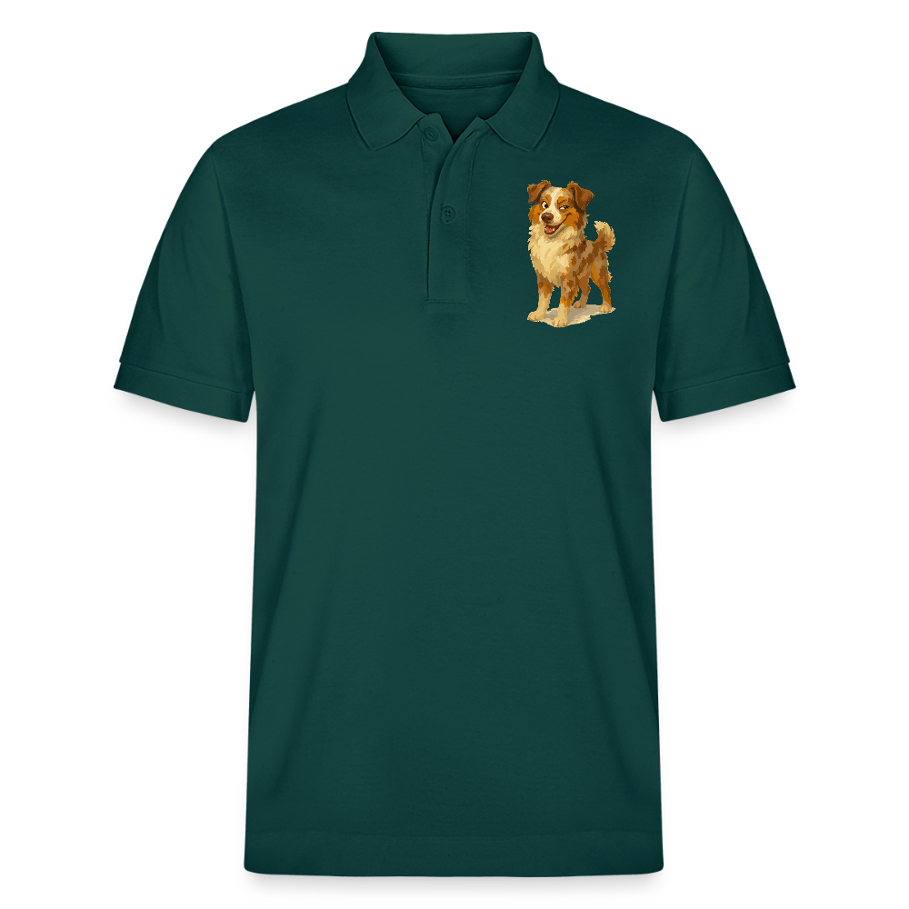 Australian Shepherd Poloshirt Frecher Cartoon mit verschmitztem Grinsen – Humorvolles Hunde Motiv für Tierfreunde und Geschenkideen - Glasiertes Grün