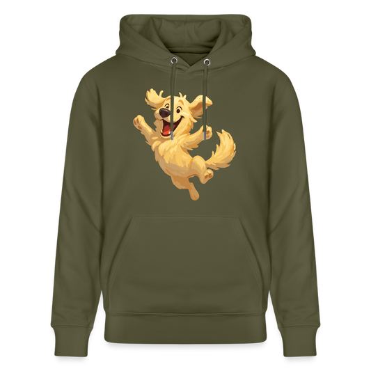 Golden Retriever Hoodie Springender Cartoon – fröhliches Hundemotiv, perfektes Geschenk für Hundeliebhaber und Tierfreunde - Khaki Grün