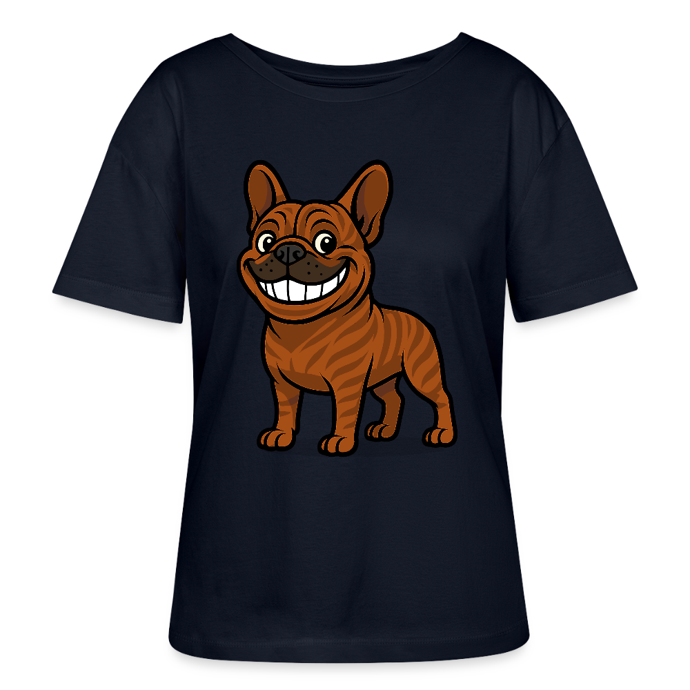 Französische Bulldogge Shirt - Cartoon mit breitem Grinsen – Lustiges Hunde Motiv für Humor-Fans, Tierfreunde und Geschenkideen - Navy