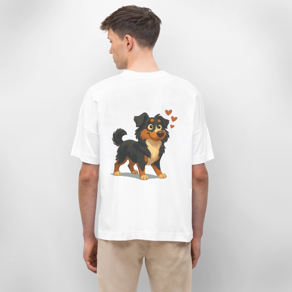 Australian Shepherd Oversized Verliebter Cartoon mit roten Herzen – Liebevolles Hunde Motiv für Valentinstag, Freundschaft und Geschenkideen - Weiß