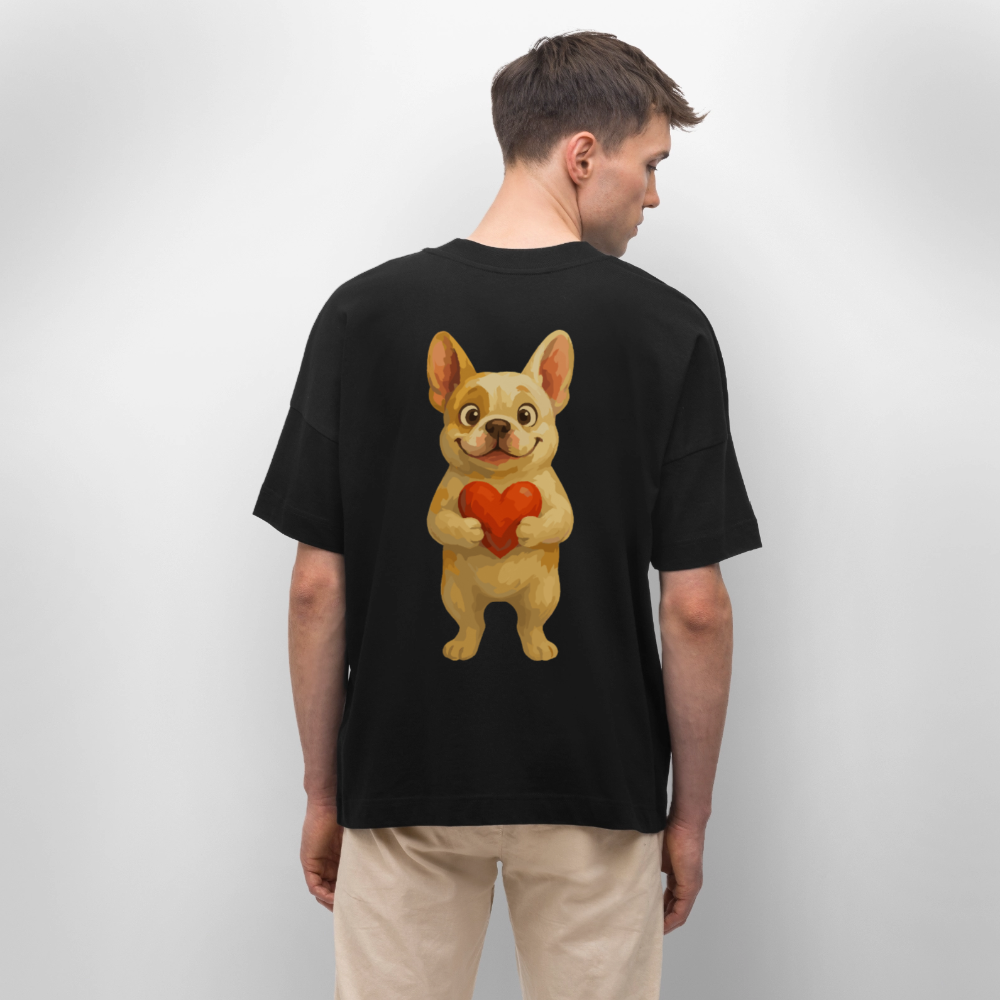 Französische Bulldogge Oversized mit Herz Cartoon – Liebevolles Hunde Motiv für Valentinstag, Freundschaft und Geschenkideen - Schwarz