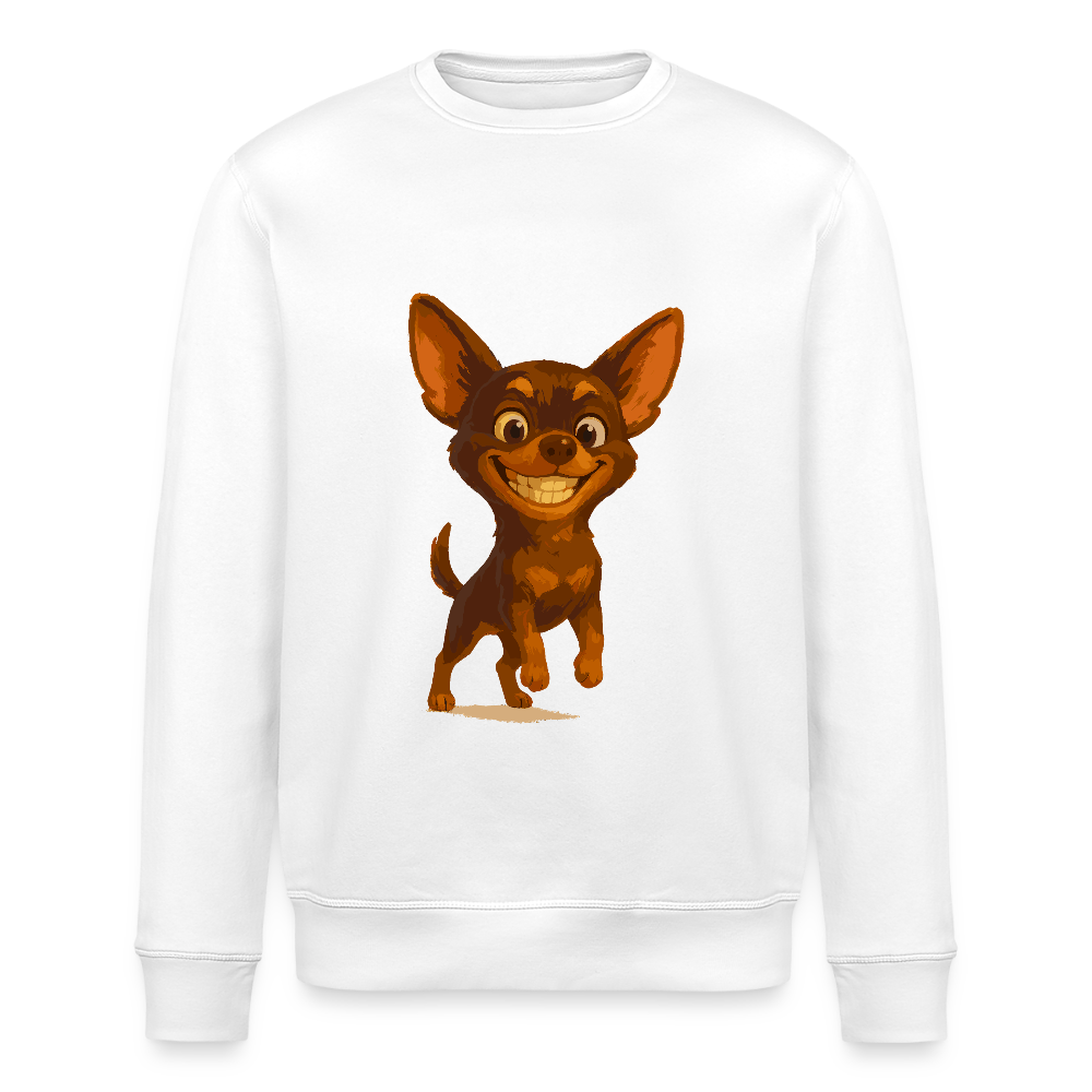 Grinsender Chihuahua Sweatshirt Cartoon Hund – witziges Tiermotiv mit großem Lächeln, Geschenkidee für Hundefans und Tierfreunde - Weiß