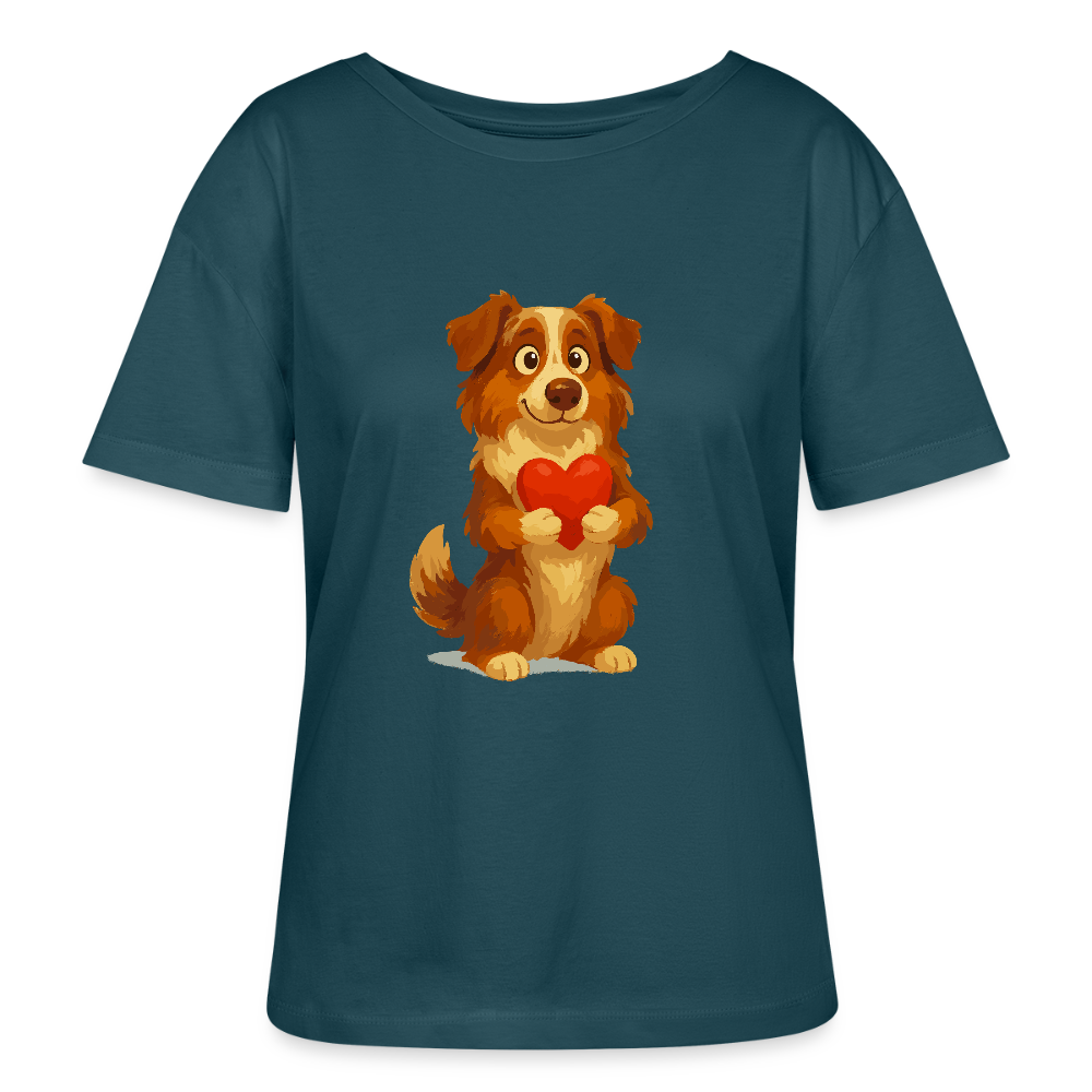 Australian Shepherd Shirt Süßer Cartoon mit Herz – Liebevolles Hunde Motiv für Valentinstag, Freundschaft und Geschenkideen - Dunkles Petrol