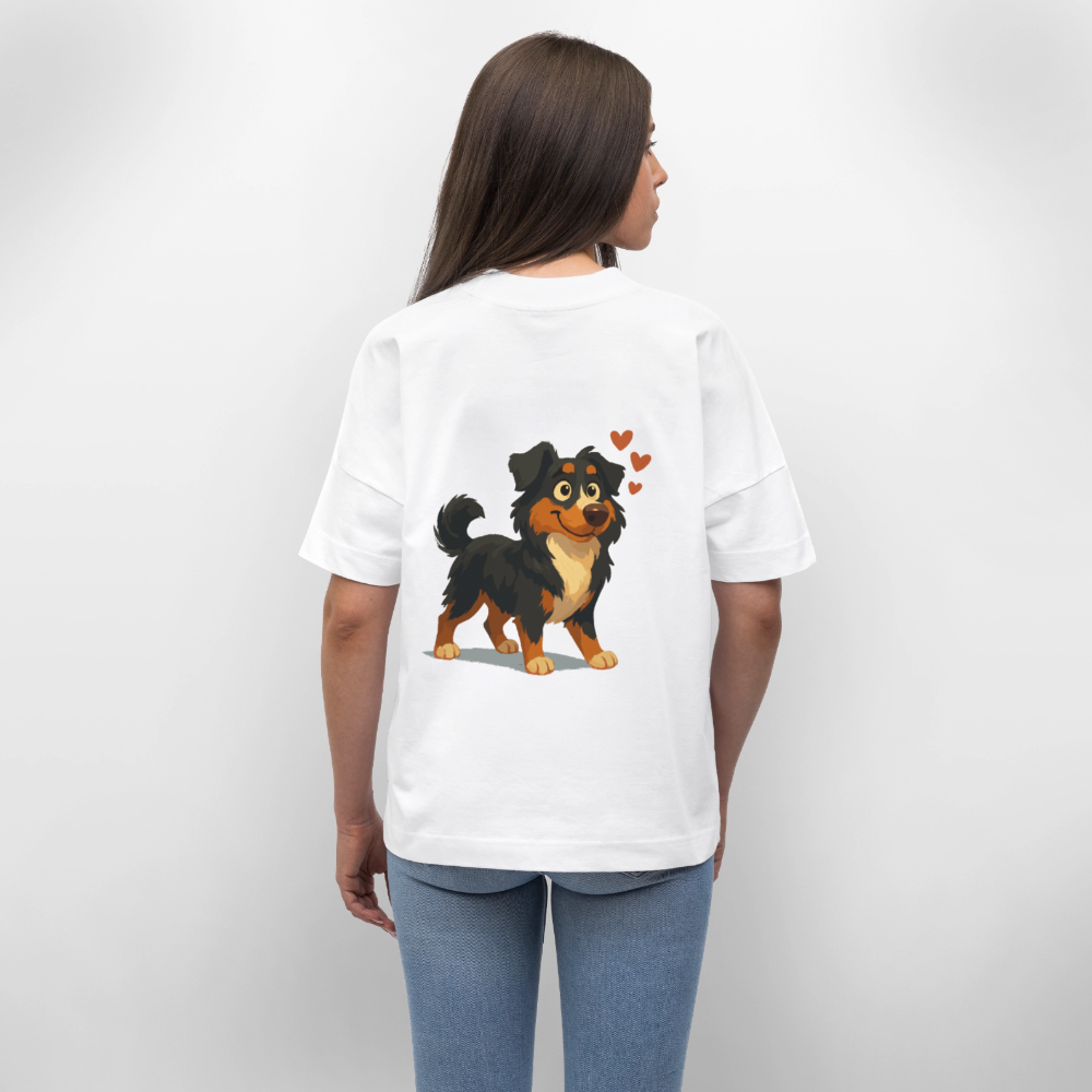 Australian Shepherd Oversized Verliebter Cartoon mit roten Herzen – Liebevolles Hunde Motiv für Valentinstag, Freundschaft und Geschenkideen - Weiß