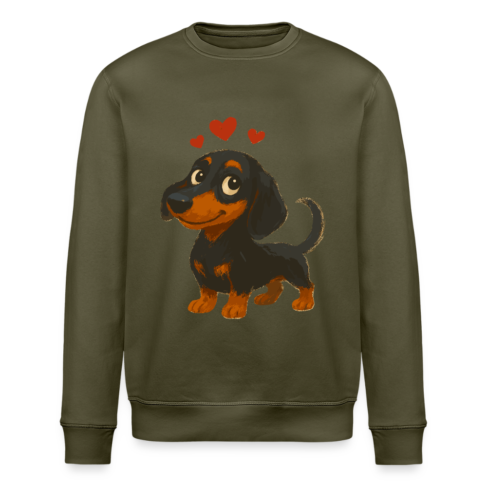 Dackel Sweatshirt – Verliebter Cartoon Dachshund | Süßer Hund Pullover Geschenk mit Herzen für Valentinstag & Hundefans - Khaki