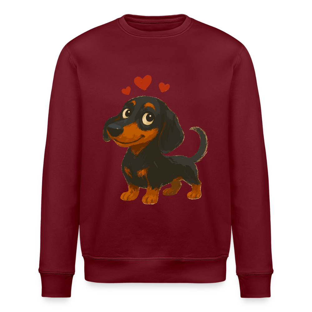 Dackel Sweatshirt – Verliebter Cartoon Dachshund | Süßer Hund Pullover Geschenk mit Herzen für Valentinstag & Hundefans - Burgunderrot